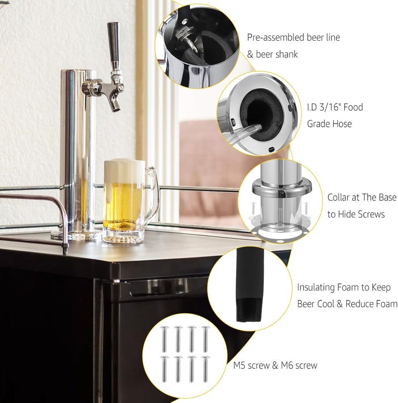 MRbrew Single Tap Draft Beer Tower, Support Countertop and Kegerator Installation, Stainless Core Beer Faucet Stainless Steel 3'' Flange Brewing Tower Dispenser Kit with Self-Closing Faucet Spring - Image 5